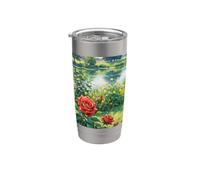 Jésus et chaton avec rose rouge art impressionniste chrétien Gobelet isotherme en acier inoxydable double paroi