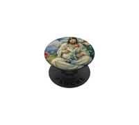 Jésus et Chaton avec Rose Rouge Art impressionniste chrétien PopSockets PopGrip Adhésif