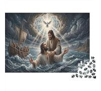 Jésus et disciplePuzzle 1000 Pièces en Carton Épais Vagues turbulentes pour Adultes Relaxation Mentale Loisirs Créatifs Cadeau 52x38cm/1000pcs