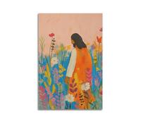 Jésus et les fleurs sauvages - Affiche d'art chrétien moderne - Verset de la Bible - Impression à l'aquarelle - Impression colorée - Peinture décorative sur toile - Lit familial moderne