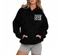 Jesus Faith Over Fear Essentials Sweat à capuche pour femme 2025 décontracté chrétien avec capuche Trust In The Lord Coupe ample avec motifs lettres graphiques Sweat à capuche tendance Dieu, Noir , L