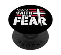 Jesus Faith Over Fear Flag Red Christian Cross Psalms 118:6 PopSockets PopGrip Adhésif