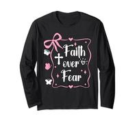 Jesus Faith Over Fear Pink Bow Christian Cross Psalms 118:6 Manche Longue