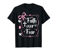 Jesus Faith Over Fear Pink Bow Christian Cross Psalms 118:6 T-Shirt