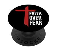 Jesus Faith Over Fear Red Christian Cross Psalms 118:6 Bible PopSockets PopGrip Adhésif