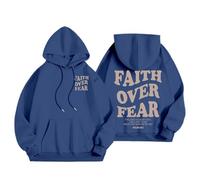 Jesus Faith Over Fear Sweats à capuche pour femme confortable chrétien avec capuche pull à capuche religieux mignon anime décontracté lettre graphique vêtements western dieu Jésus sauve tendance, bleu