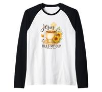 Jesus Fills My Cup Psalm 23:5 Watercolor Sunflower Manche Raglan