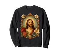 Jésus Floral Dévotion Portrait Chrétien Icône Art Sweatshirt
