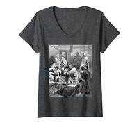 Jésus Guérissant Les Malades Gustave Dore Religieux Art Biblique T-Shirt avec Col en V, Femme, Chiné Foncé, S