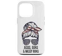 Jésus Guns and Messy Buns Flag Second Amendment chrétien Coque pour iPhone 13 Pro