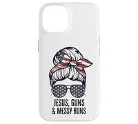 Jésus Guns and Messy Buns Flag Second Amendment chrétien Coque pour iPhone 14