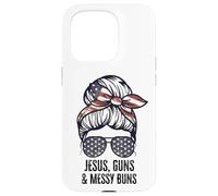 Jésus Guns and Messy Buns Flag Second Amendment chrétien Coque pour iPhone 15 Pro