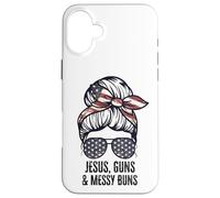 Jésus Guns and Messy Buns Flag Second Amendment chrétien Coque pour iPhone 16 Plus