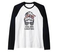 Jésus Guns and Messy Buns Flag Second Amendment chrétien Manche Raglan