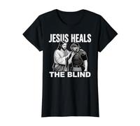 Jesus Heals The Blind Arbitre de Baseball et Softball Amusant T-Shirt Graphique avec Valeur, Femme, Noir, S