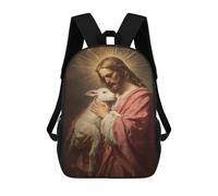 Jesus Holding Lamb Painting-9 Sacs À Dos Imprimés En 3D Pour Enfants 17inch Sacs À Dos Tendance Et Décontractés Pour La Journée, Sacs De Voyage, Sacs À Dos D'extérieur Pour Garçons Et Filles