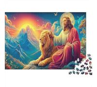 Jésus in Heaven Puzzle 1000 Pièces Adulte Enfants Dès 14 Ans, Lion de Juda Fantaisie Jeu Éducatif Défi Cadeau Original Qualité Supérieure Jeu De Famille 38x26cm/1000pcs
