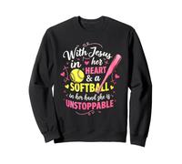 Jesus in Her Heart Softball Hand She is Unstoppable Pichet Sweatshirt