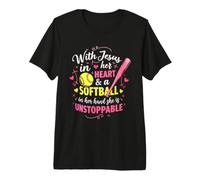 Jesus in Her Heart Softball Hand She is Unstoppable Pichet T-Shirt Haut de Gamme