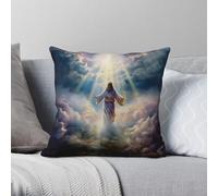 Jesus In The Clouds Rapture Taie d'oreiller carrée Polyester Lin Velours Motif Fermeture éclair Décorative Maison Housse de coussin en gros 45,7 cm
