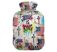 Jesus is King Flag Street Hip- Bouteille d'eau pour eau chaude avec housse souple, sac de compression chaud de 2 L pour chauffe-mains et pieds