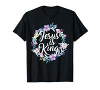 Jesus is King Verse de la Bible Psaume Fleurs de Foi chrétienne T-Shirt
