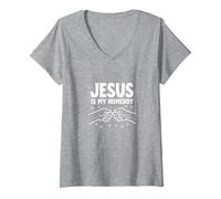 Jesus is My Homeboy Christian Men Faith Fist Bump T-Shirt avec Col en V, Femme, Gris Chiné, S
