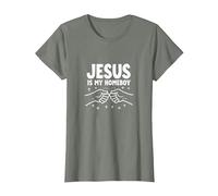 Jesus is My Homeboy Christian Men Faith Fist Bump T-Shirt, Femme, Vert Kaki chiné, 3XL
