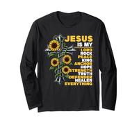 Jesus is My Inspirational Citations Floral Cross Christian Manche Longue