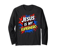 Jesus is My Superhero Christian God Religious Comic Kids Boy Manche Longue
