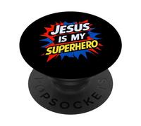 Jesus is My Superhero Christian God Religious Comic Kids Boy PopSockets PopGrip Adhésif