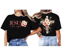 Jesus is The Light Shirt Floral Christian Shirt Femme, Noir , S