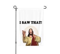 Jésus, j'ai vu ça ! Que fais-tu, Jésus ? Drapeau de jardin double taille 32 x 46 cm, décoration extérieure pour la maison