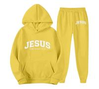 Jesus Jesus Combinaison de sport Jésus Croix Y2K Ensemble de Jogging Complet de la Maison Ensemble d'Impression Lettre Costume de Sport Fitness Hippie, jaune, M