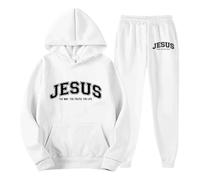 Jesus Jesus Combinaison de sport Jésus Croix Y2K Ensemble de Jogging Complet de la Maison Ensemble d'Impression Lettre Costume de Sport Fitness Hippie, Blanc, M