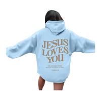 Jesus Jesus Loves You Sweat à capuche cool pour femme Lettre graphique chrétien avec capuche Faith Fall Vintage Vêtements à capuche University Jesus Saves Pray The Lord 2025, bleu clair, 3XL
