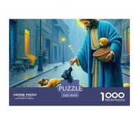 Jésus Jeu de 1000pcs sur Le thème de la Religion Jésus avec des Chiens dans Un Panier, dans Une Rue de la Ville. Activité pour Adultes et Enfants. Cadeau à la Maison. 70x50 cm/1000pcs.