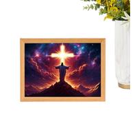 Jesus Lamp Light - 4D LED Wooden Frame Display, Illuminated Christ Artwork Decoration, Faith Inspired Ambient Lighting | Suitable For Living Room Bedroom Church Easter Christmas Birthday Celebrations
