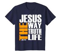 Jésus Le Chemin la vérité la Vie chrétienne T-Shirt, Enfant, Bleu Marine, 12 Ans
