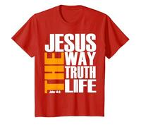 Jésus Le Chemin la vérité la Vie chrétienne T-Shirt, Enfant, Rouge, 2 Ans