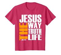Jésus Le Chemin la vérité la Vie chrétienne T-Shirt, Enfant, Rouge Chiné, 8 Ans