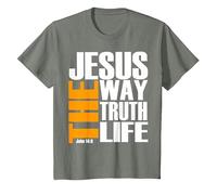 Jésus Le Chemin la vérité la Vie chrétienne T-Shirt, Enfant, Vert Kaki chiné, 2 Ans