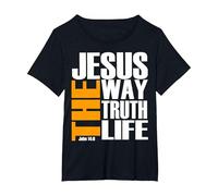 Jésus Le Chemin la vérité la Vie chrétienne T-Shirt, Femme Grandes Tailles, Noir, 4X