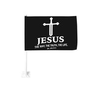 Jésus, le chemin, la vérité, la vie - Clip de fenêtre pour drapeau de voiture, protection solaire, décoration, bannière double face 30 x 45 cm pour camion