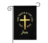 Jésus, le Chemin, la Vérité, la Vie, Croix d'Or Drapeaux de jardin (12,5 x 18 pouces) - Bannière aux couleurs éclatantes pour décoration extérieure de jardin et de maison