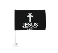 Jésus, le Chemin, la Vérité, la Vie - Croix et épée - Clip de fenêtre pour drapeau de voiture - Protection solaire - Bannière double face 30 x 45 cm pour camion