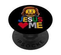 Jesus Loves Me Builder Briques de Construction Dieu chrétien PopSockets PopGrip Adhésif