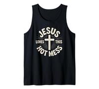 Jesus Loves This Hot Mess Christian Humour Cross Débardeur