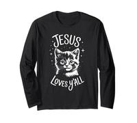 Jesus Loves Y'all Cat - Mignon chrétien Foi Religieuse Manche Longue