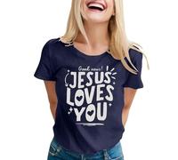 Jesus Loves You Christian Believer Faith God T-shirt religieux à manches courtes pour femme T-shirt graphique mignon en coton essentiel pour les vacances, bleu marine, XXL